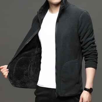 绅威狐冬季男士纯色立领两面穿夹克衫青年加绒加厚摇粒绒外套深灰2062