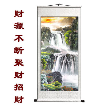 水墨画　掛け軸　山冷雨催紅 謝陽画　山水　中国　張大千大風堂　カラー　箱付 水墨画 掛け軸 山冷雨催紅 謝陽画 山水 中国 張大千大風堂 カラー