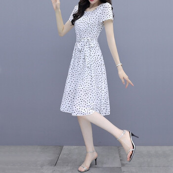 leiyu原创潮牌女装连衣裙女雪纺夏季新款气质轻熟风收腰显瘦波点裙子