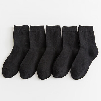 纯棉春秋薄款男童女童中筒学生运动袜夏季网眼短袜 纯黑色常规款5双 9