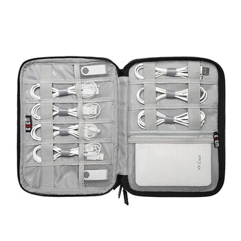 BUBM 耳机数据线收纳包数码多功能电源充电器盒硬盘U盘旅行便携整理袋 小号双层黑色DISD-MYB