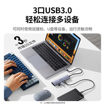 绿联 Type-C扩展坞USB-C转有线网卡转换器HDMI适用笔记本电脑平板 6合1【读卡器+USB3.0*3+PD】25040