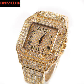 金木槿欧美嘻哈罗马刻度石英手表时尚满钻男士腕表多色可选方形表盘