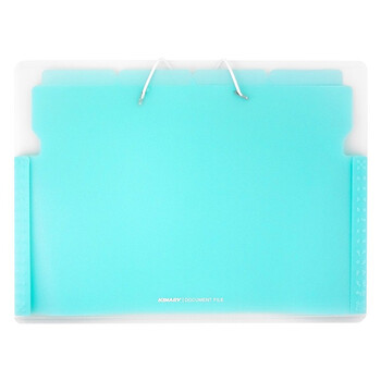 金得利 5格 A4横式手提风琴包大容量竖款文件夹 学生用试卷资料收纳包文件袋透明多层分类文件包 蓝色 DC7405