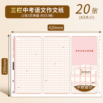 递乐 中考语文作文专用纸 考试标准 格子纸 A3 格子本 答题纸 稿纸 20张 SJA3020E986 答题卡