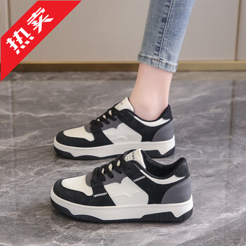 断码高端时尚2024春季新款女士休闲百搭厚底平底运动鞋防滑松糕鞋米 