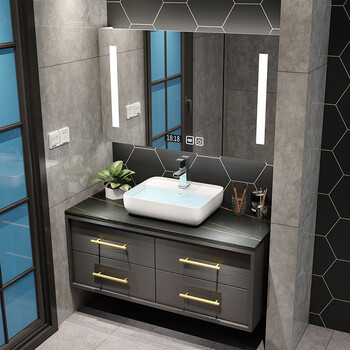 洲际zhouji轻奢岩板浴室柜组合简约现代卫生间洗漱台洗脸池洗手盆厕所