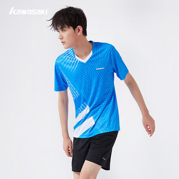 川崎羽毛球服套装男女夏运动速干短袖T恤训练队服K1801 男款蓝色 3XL
