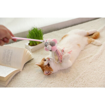 三色毛球逗猫棒带铃铛耐咬宠物猫逗猫幼猫猫咪玩具神器自嗨逗猫棒灰粉