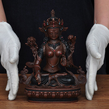 全铜白度母佛像摆件七眼佛母藏传密教居家佛堂寺庙玄关供奉神坐像 白