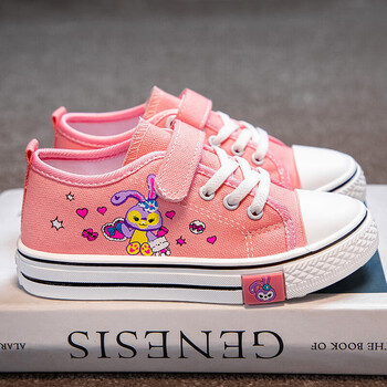 yijinai安踏踏女童夏季儿童运动帆布鞋软底中大童女孩透特步步粉红