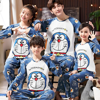 南极人亲子睡衣春季纯棉卡通长袖情侣男女士儿童一家子全棉母女家居服