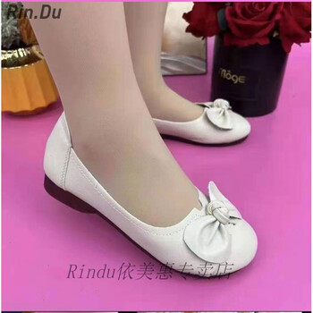 女鞋蝴蝶结妈妈鞋真牛皮单鞋平底休闲鞋嘉漫优品女士软皮鞋子白色35