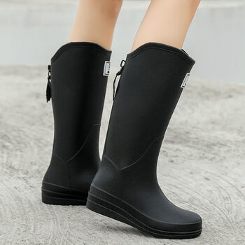 vjwk半筒靴女平底半桶靴新款女士雨鞋女时尚款外穿保暖加绒雨靴四季工