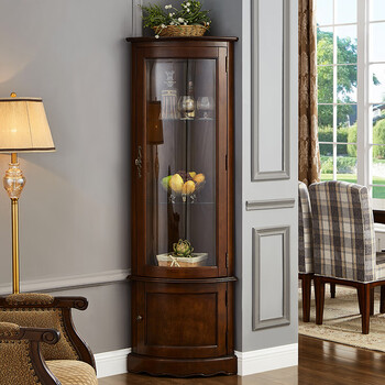 麦室美式全实木角柜墙角置物柜客厅欧式转角柜拐角靠墙玻璃门三角酒柜