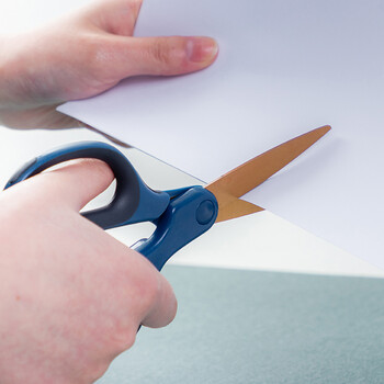 得力(deli)175mm镀钛不锈钢剪刀 软包胶手柄手工剪子 6053 蓝色