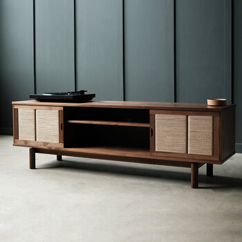 源氏木语电视柜新中式日式侘寂风北美黑胡桃木全实木落地复古客厅柜全