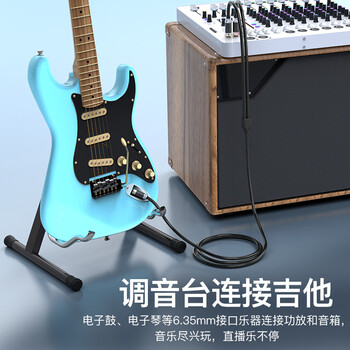 秋叶原（CHOSEAL）6.5mm转双莲花音频线 6.35公转双2RCA红白公头 功放调音台音响箱插头转接换线 1米 QS9911T1