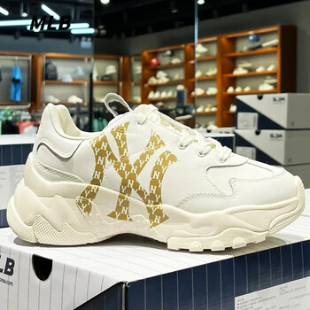mlb韩国代购鞋子ny满印印花老爹鞋2022年新男女情侣款百搭休闲鞋尺码