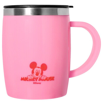 迪士尼儿童水杯 宝宝单柄训练喝水杯子带盖 420ML 粉色米奇