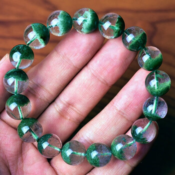 东海水晶  绿幽灵手串 男女款一物一图聚宝盆 千层沙满绿绿水晶手链