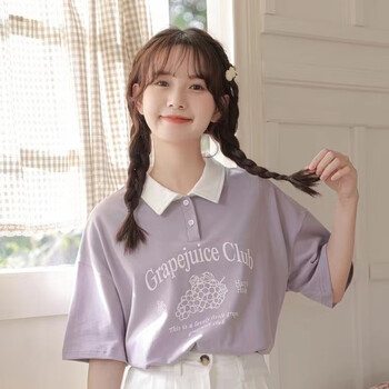 婵栩初中女生短袖带领半袖日系polo衫t恤少女可盐可甜减龄polo衫t恤少