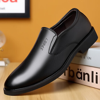 金猴皮鞋男商务正装男鞋上班工作无鞋带不系带爸爸中年男士休闲鞋