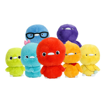 卡通小鸡彩虹毛绒公仔女孩睡觉玩偶动漫可爱超萌娃娃宝宝玩具七色套餐