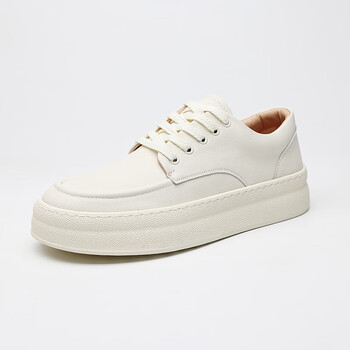 2023夏季新款百搭休闲皮鞋透气舒适简约小白鞋英伦板鞋子米白色40250
