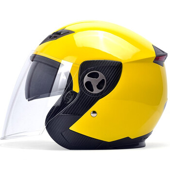 野马电动摩托车头盔男女冬季保暖双镜半盔安全帽四季通用双镜柠檬黄