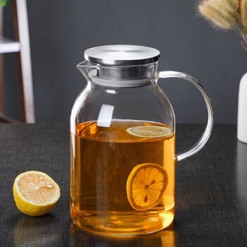 苏氏陶瓷加厚耐热玻璃水壶套装果汁壶家用水杯牛奶杯六色把手1壶6杯