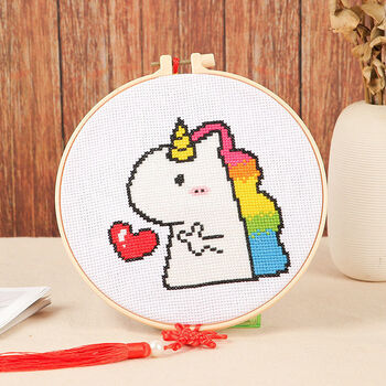 可爱卡通小件手工简单线绣小幅挂件初学者新手刺绣 独角兽25*25厘米