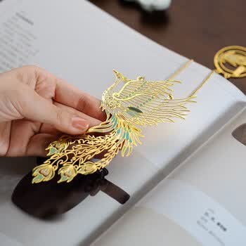張小鳳【全网低价】书签中国风古风创意生日礼物 节日礼物书房摆件 凤之灵·铜书签 旭凤青鸾（两片）