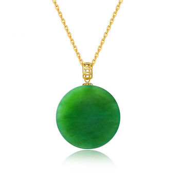 金和田玉圆饼锁骨链 金镶玉平安扣 无事牌项链 18k金白玉小圆饼吊坠