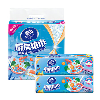 维达（Vinda） 2层厨房抽纸巾80抽*3包V2241+湿巾1片装*10片 清洁 新旧包装