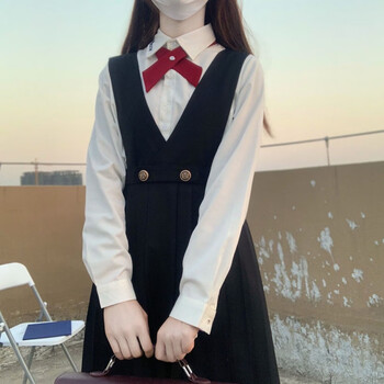 jk制服裙长款背心连衣女学生套装现货基础款黑色护奶裙长60cm领结s