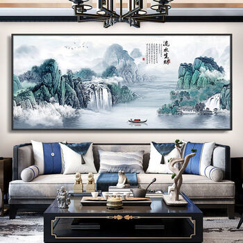 乔梵格新中式客厅装饰画山水画沙发背景墙壁画中国风大气办公室横幅挂