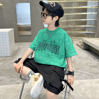 skgoldy男童夏季短袖套装大童男孩2023新款儿童夏装薄款炸街时髦绿色