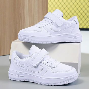 童男孩白鞋网面小学生纯白鞋儿童节礼物611白色皮面38码内长242厘米