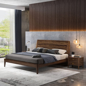 居克斯邦 床 实木床 现代简约实木床双人床乌金木卧室家具北欧轻奢大床 床1.8米