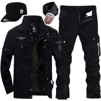 服套装男秋冬季纯棉战术训作服户外工作服作战服教官服 黑色春秋款