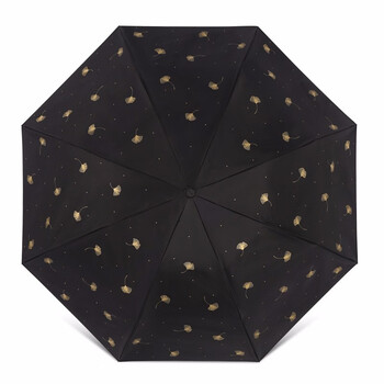 天堂伞 57cm*8骨 三折防雨防晒遮阳两用黑胶伞 33631E银杏飞舞 黑色