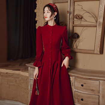 蕉京敬酒服新娘新款冬季加厚结婚礼服回门订婚秋冬女酒红色xs建议7585