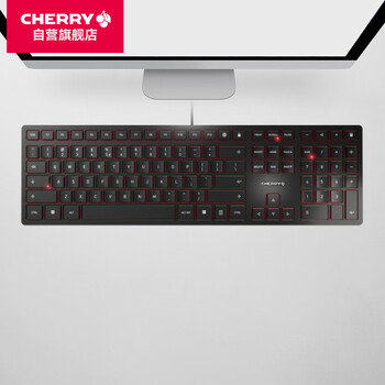 CHERRY樱桃 KC6000有线键盘 电脑薄膜键盘 办公商务家用键盘 超薄SX剪刀脚 轻音全尺寸 黑色
