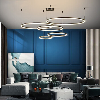 良睿全铜客厅吊灯现代简约圆圈环形艺术工程网红复式楼梯大厅餐厅吊灯