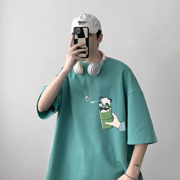 dicify panda衣服男士小熊猫印花夏装短袖t恤ins潮牌宽松高克重磅七分