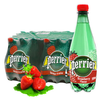 巴黎水（Perrier） 法国进口巴黎水（Perrier）含气天然矿泉水500ml*24塑料瓶多口味 500mL 24瓶 1箱草莓味