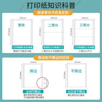 天章 （TANGO）新绿天章打印纸 三联整张针式打印纸 撕边电脑打印纸 出入库送货单1000页 241-3S(全白)