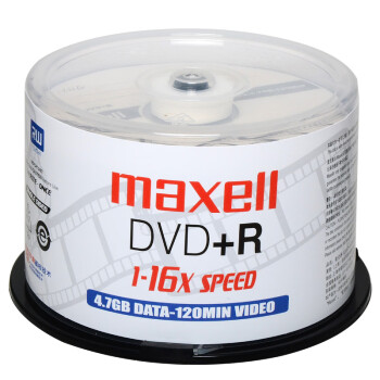 麦克赛尔（Maxell）DVD+R光盘 刻录盘 光碟 空白光盘 16速4.7G 影音系列桶装50片