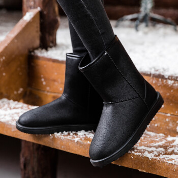 加绒加厚雨靴 冬季中筒保暖防水鞋 皮毛一体胶鞋时尚款外穿水靴 黑色